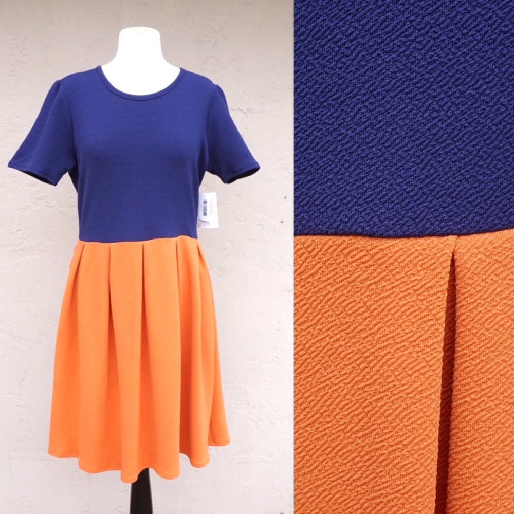 LuLaRoe Amelia Dress Orange Blue 2XL pockets